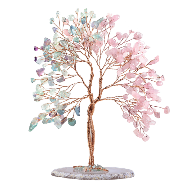 Kristall koncentrisk träd bord dekoration-rosa kristall + fluorit