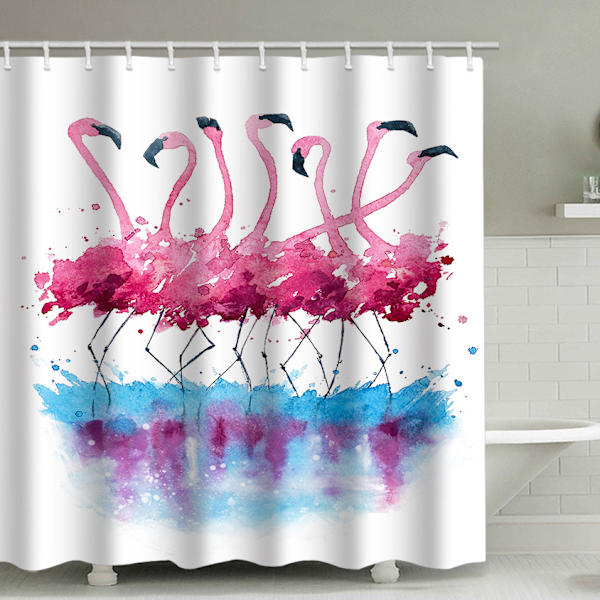 Flamingo duschdraperi, med 12 plastkrokar - stil 4 180*200cm
