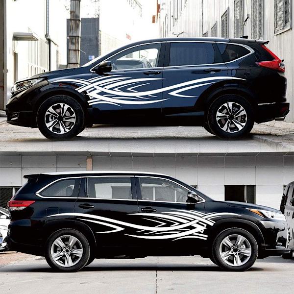 2 kpl 94,4'' Universaali liekki grafiikka auto kehon sivutarra White