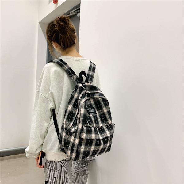 Fashion Rutig Canvas Kvinnor Ryggsäck Student Ryggsäckar Tonåring Flicka