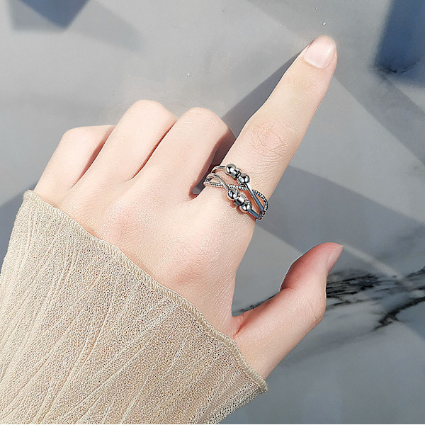 Kvinnors Silver Stress Reliever Ring, Roterande Ångest Ring