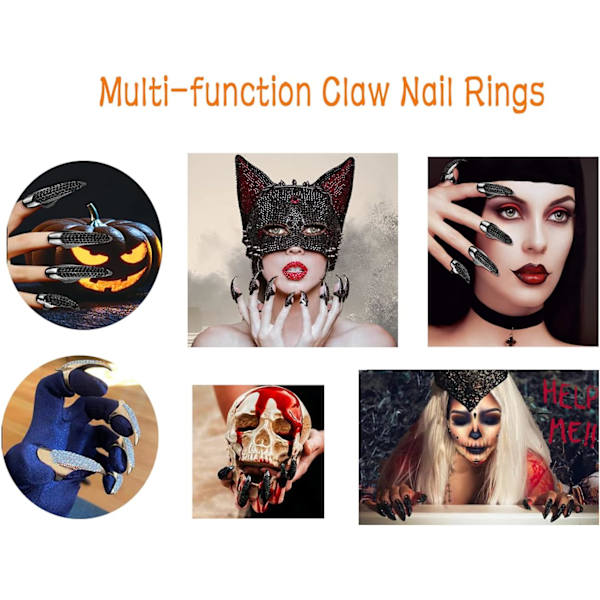 10-pack Halloween-kostym klo falska naglar ring set, Goth Punk Cr