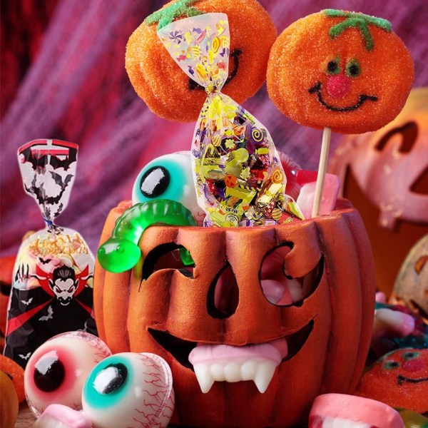 Halloween godispåsar, 150 genomskinliga godispåsar