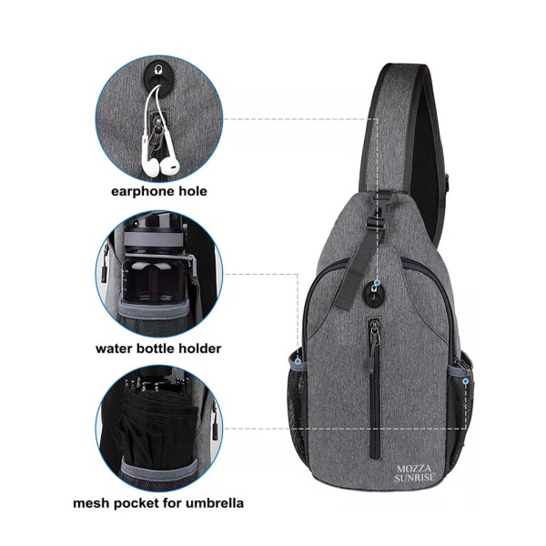 Crossbody Sling Rygsæk Sling Taske Rejse Vandreture Brysttaske Dagrygsæk (Sort)
