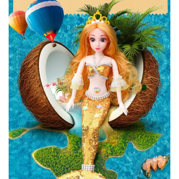 Lila sjöjungfru med vingar, prinsessdocka, barn, flickor, leksaker, aqu
