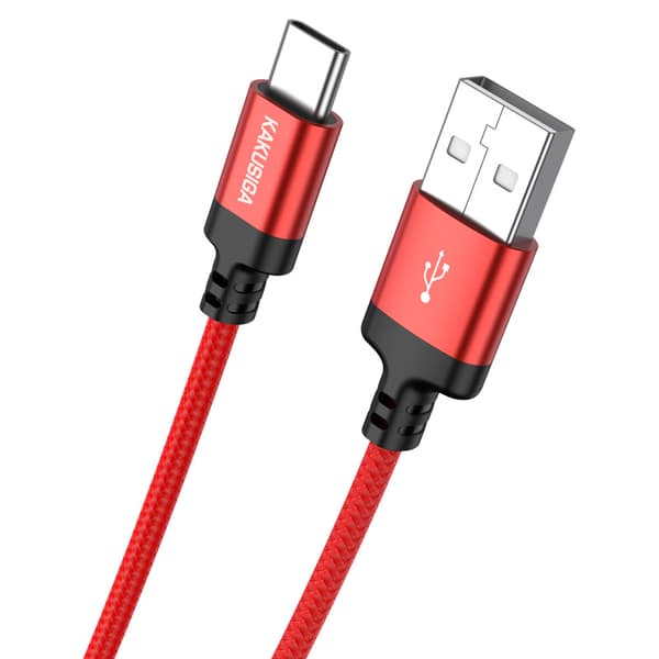 2-pakning, rød og sort USB C-kabel 3A hurtiglading, etguuds USB