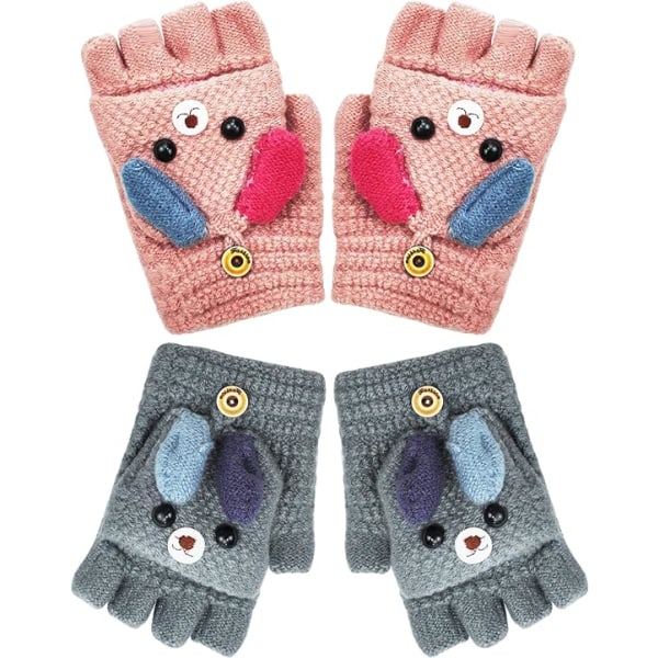 2 par fingerløse hansker for barn Unisex søt tegneserie katt halv