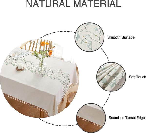 Broderad Duks, Rustik Lanthus Stil Köksbordstyg Blå Bordduk, Smutsavvisande Bomullslinne Rektangulära Borddukar, Blå 140*200cm