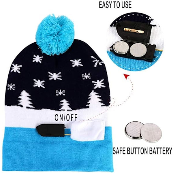 LED Julehat, Unisex Lysende Julehat Strikket Hat Hol