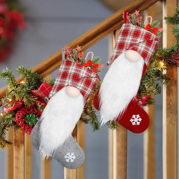 2-pack 17 tum stora julstrumpor, 3D plysch tomte G