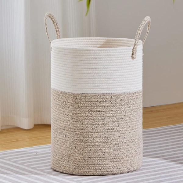 Large Laundry Basket, Large Woven Rope Storage Basket for Blanke