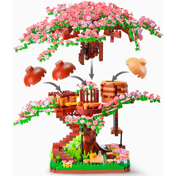 Mini Bonsai Cherry Blossom Tree Byggklossar Set, Sakura Bota