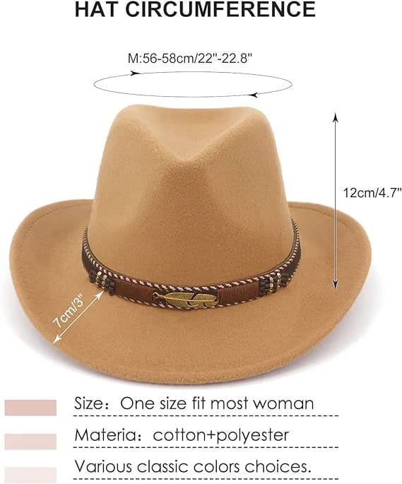 Western Cowboy Hat Bred Brätte Utomhus Fedora Hat, Kamel