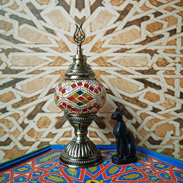 Turkiet Marocko Retro Romantisk Liten Bordlampa Sovrum Studie Café Restaurang Hotell Hemvist Dekorativ Lampa (Röd)