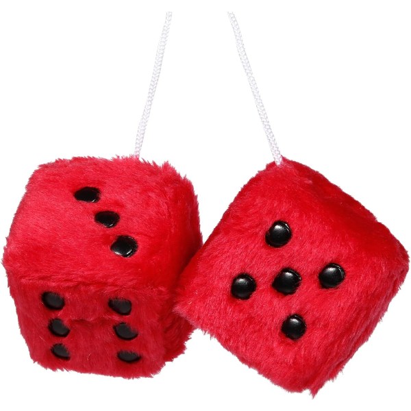 Pair of Fuzzy Plush Dice Couple Hanging with Retro Square Mirror