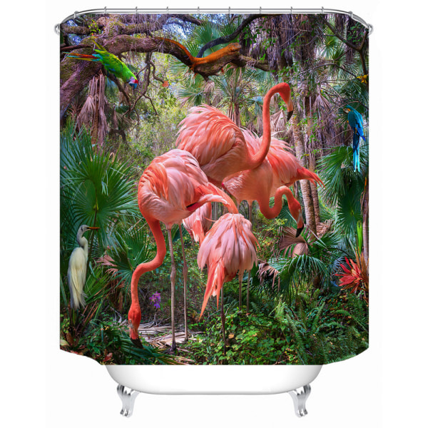 Flamingo duschdraperi, med 12 plastkrokar-stil 1 180*200cm