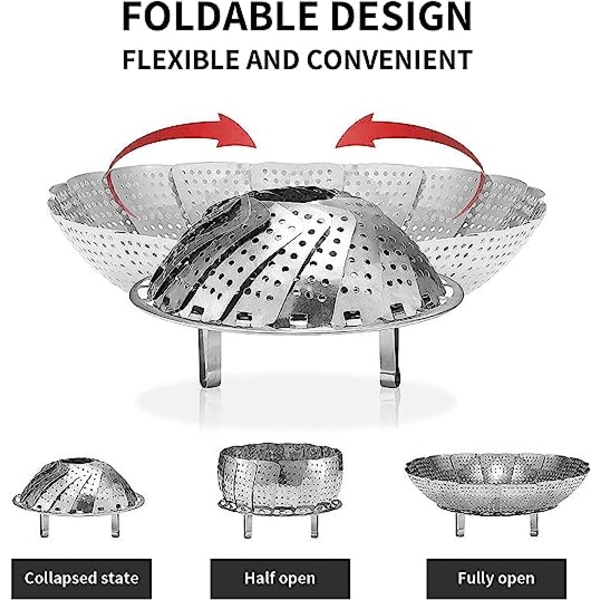 Ångkorgar i rostfritt stål, hopfällbar ångkorg