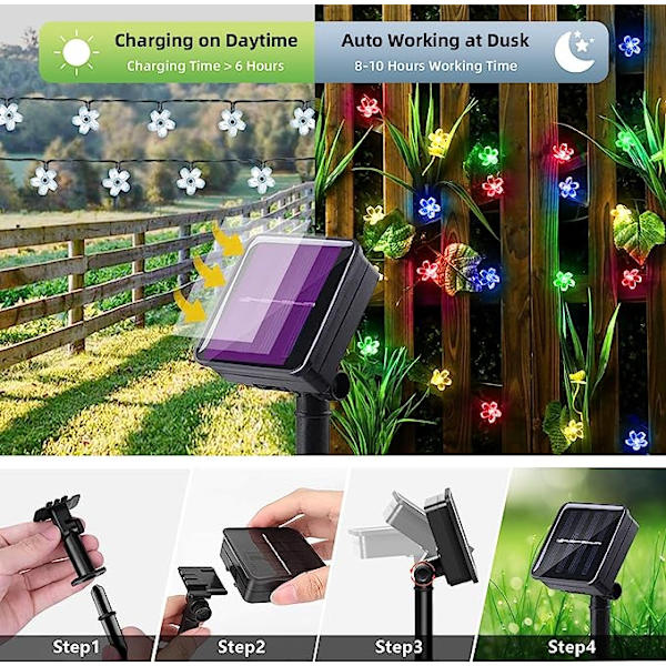 Solcellelyskæde Kirsebærblomst Fe 50LED 8 Tilstande