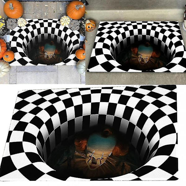 Halloween-dørmatte 3D-teppe Geometrisk illusjon Rektangulær klovn