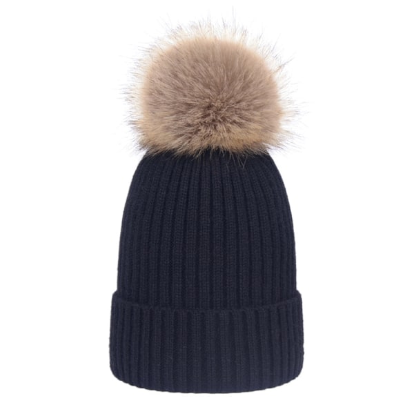 Strikket koselig varm vinter snowboard- og skihue med pompom, slouchy lue for barn baby - svart