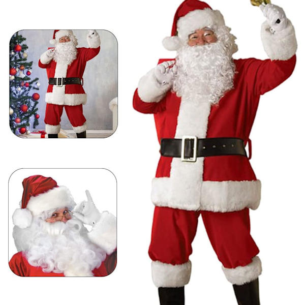 Jultomtens juldräkt för män, vit skäggdräkt, toppbyxor