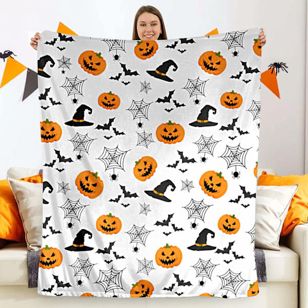Halloween efterårs-tæppe, orange græskar fleece-tæppe Halloween dekoration
