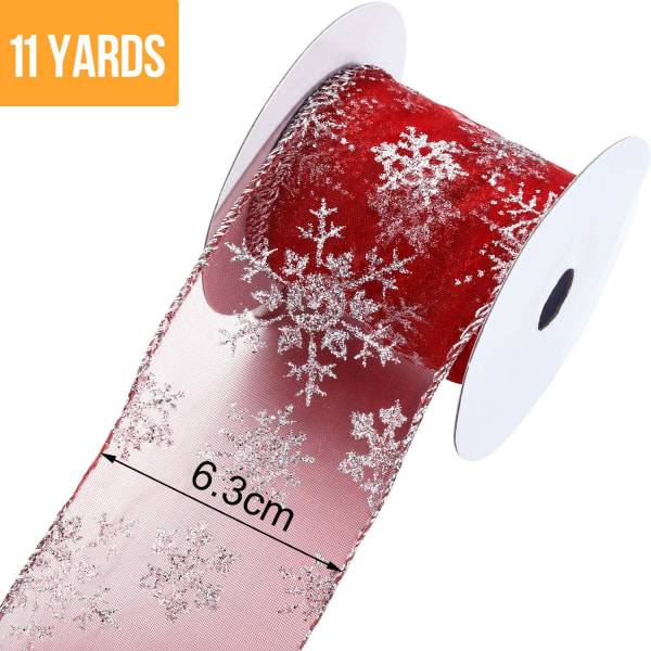 2-pack 2,5" 11-yards organzaband med klar glittertrådad snö