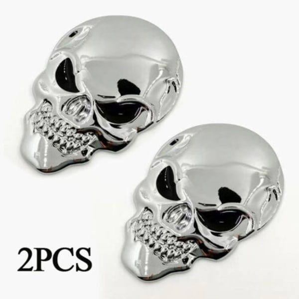 2x 3D Big Silvery Metal Skull Skeleton Evil Bone Car Emblem Badg