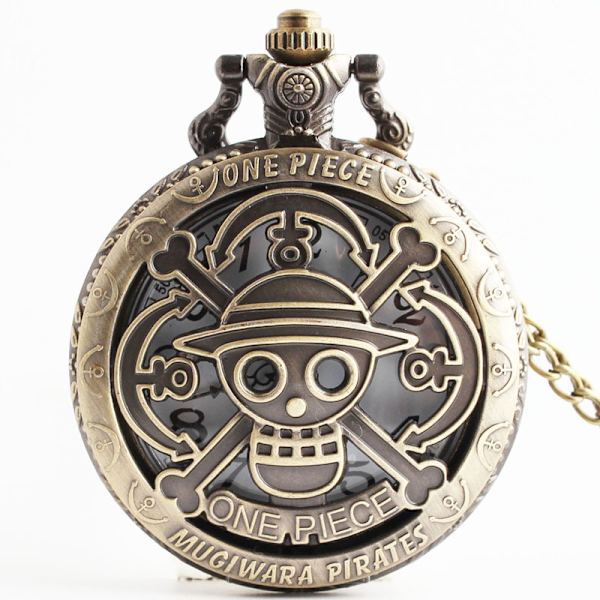 One Piece -tyylinen taskukello, jossa on olkikoristeinen hattu ja kaulakoru