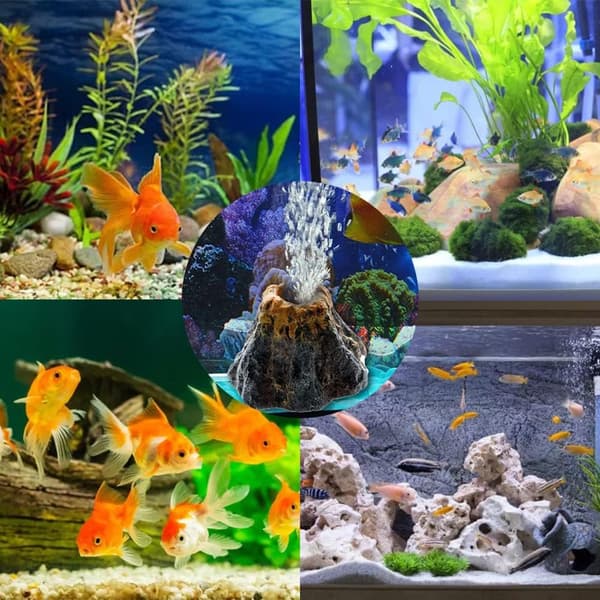 Akvariedekoration vulkan i harts med luftbubblor