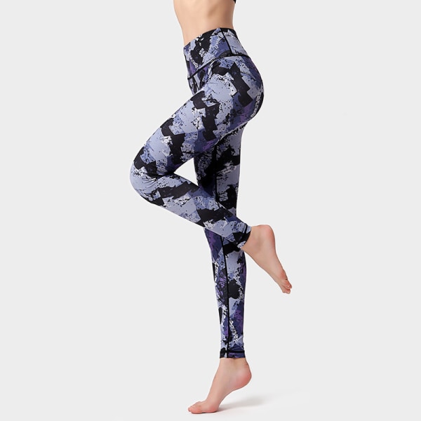 Damer Høy Midje Skinny Trykt Sports Fitness Yoga Bukser-HK280 S