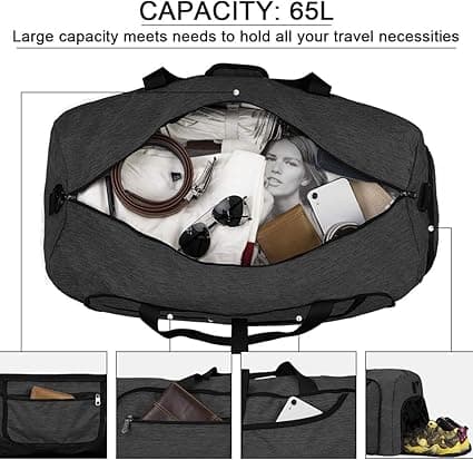 65L sammenleggbar stor lett duffelbag for menn