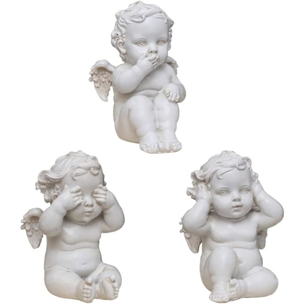 3 stk. Vis Angel Statue Resin Se Intet Ondt Hør Intet Ondt Tal Intet Ondt