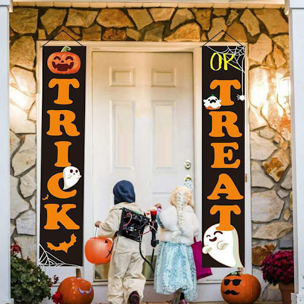 Trick OR Treat Banner Halloween Veranda Skylt Utomhus Inomhus Hängande