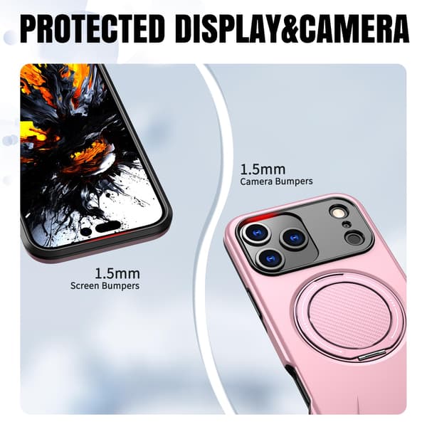Lämplig för iPhone 16 PRO MAX magnetiskt telefonfodral, stötsäkert telefonfodral, med 360° roterande metallringstativ (stöder MagSafe) Pink