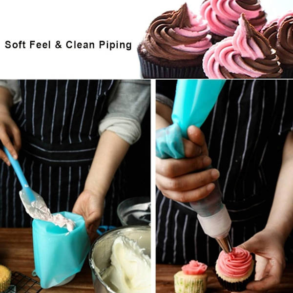 Silikonkremmerposer, 3 størrelser gjenbrukbare sprøyteposer for baking Co