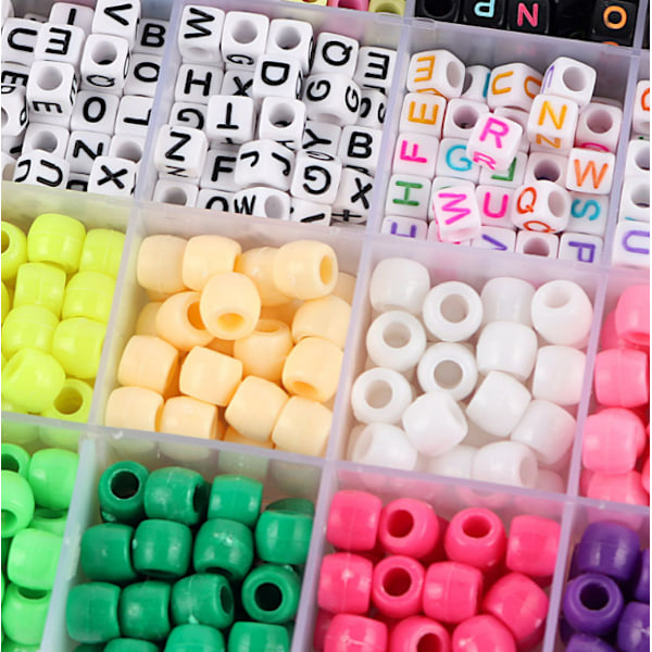 Farverige store hulperler bogstavperler 10 farver elastisk snorsæt