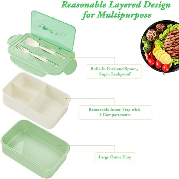 Lunsjboks, plastmatboks for voksne barn, green
