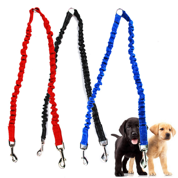 Pet Dog Coupler Leash Dobbel Hund Gåtur Bånd Bungee Elastisk To