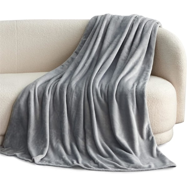 Fleece Blanket for Couch Gray - Soft and Fluffy Lightweight Plus