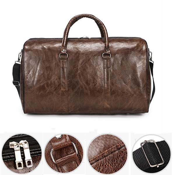 Herre PU Lær Duffel Weekend Bag Reise Håndveske Tote