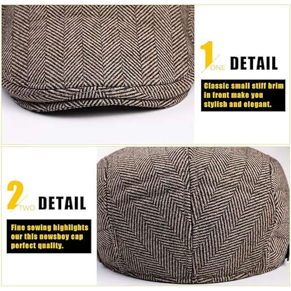 Herre Flat Beret Cap Justerbar Flat Hat Høst Vinter（Coffee-He