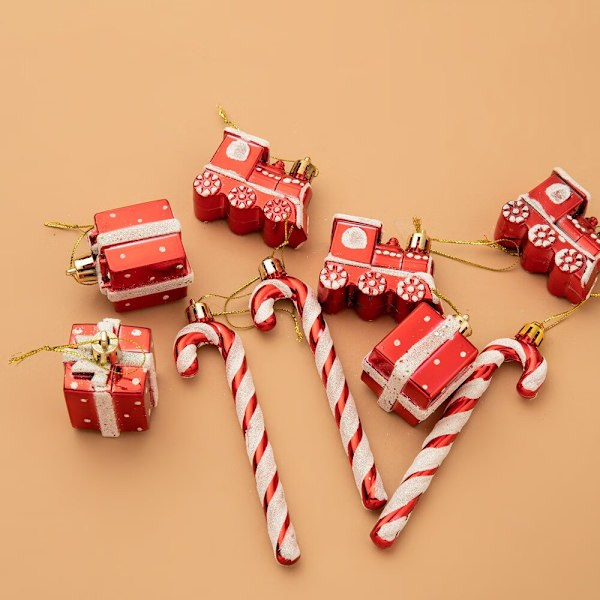 Sukkerstang julepynt, 9 stk plast sukkertøystangsett, Ch