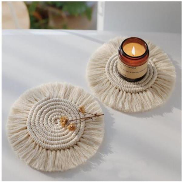 Sæt med 4 boheme-makramé-underlag Absorberende beige underlag til