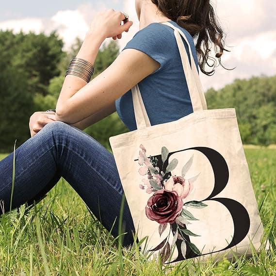 Blommiga Tote-väskor för Brudtärna - Initial Tote Bag Bröllopsduschgåva