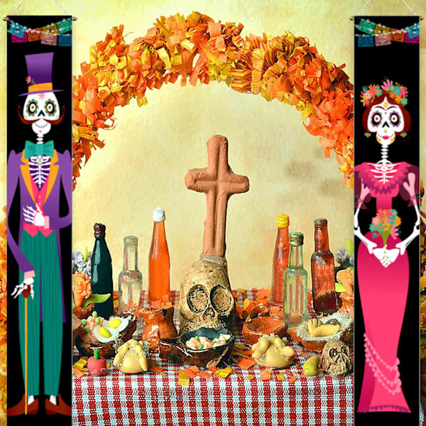 Halloween-juhlan kuolleiden koristetarvikkeet, oven porraslippu