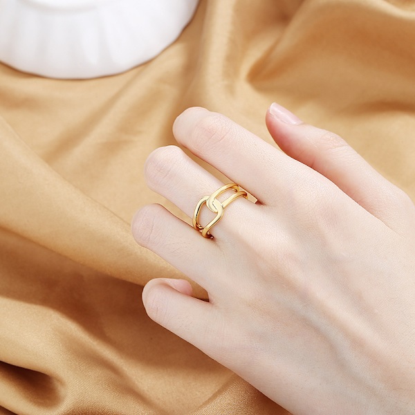 Enkelbandsring Öppen Ring Justerbar Bred Band Linjeringar (Guld