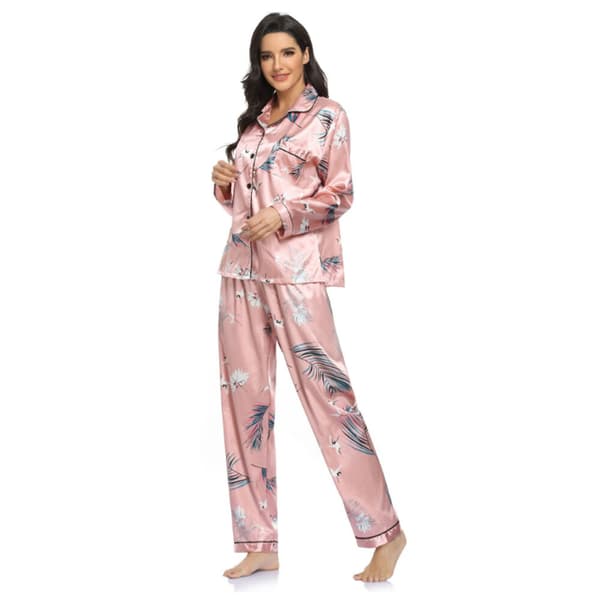 Komfortable stretch satin todelt vinter pyjamas (S)