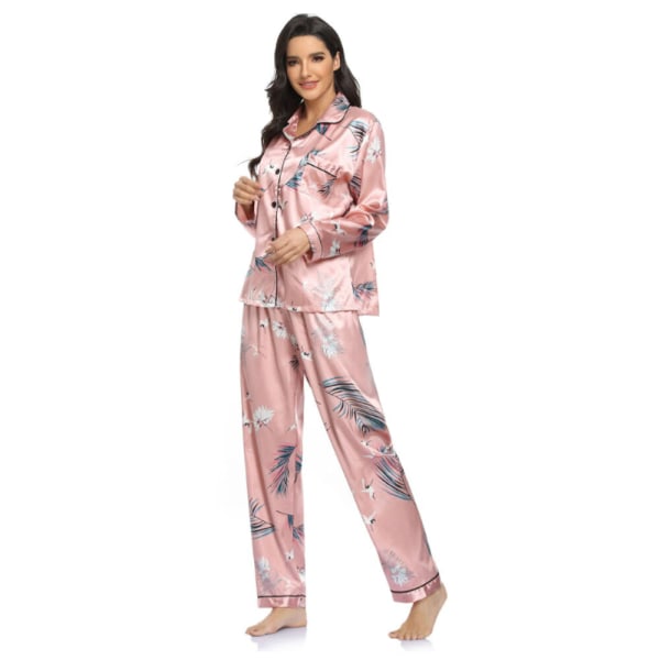 Mysig tvådelad stretch satin vinterpyjamas (M)