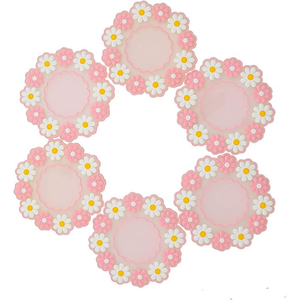 Silikonunderlägg för drycker, set med 6, söta körsbärsblommönster, halkfria